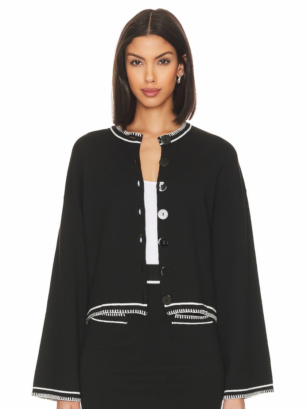 SNDYS Revolve Daphne Black White Button Up Long Sleeve Cardigan Sweater XS NWT